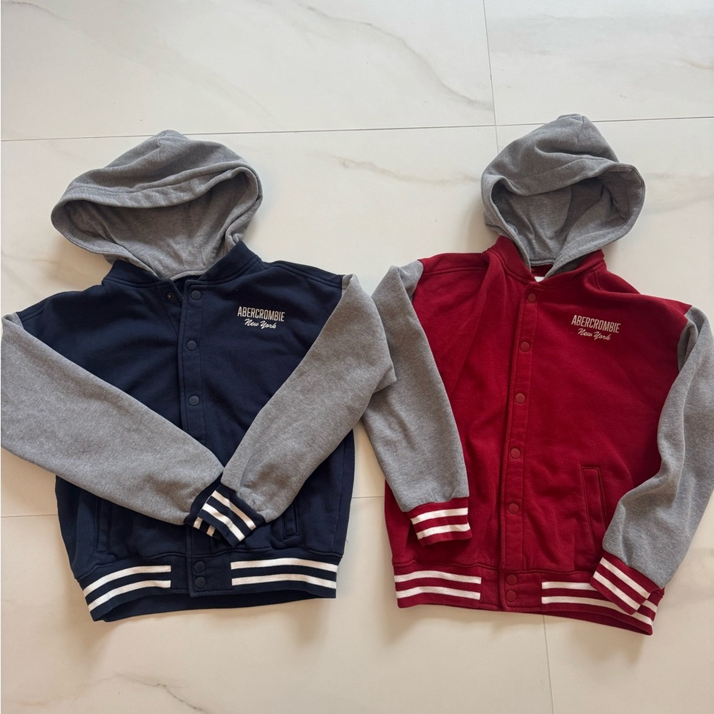 abercrombie kids Navy & Red Hooded Varsity Jackets